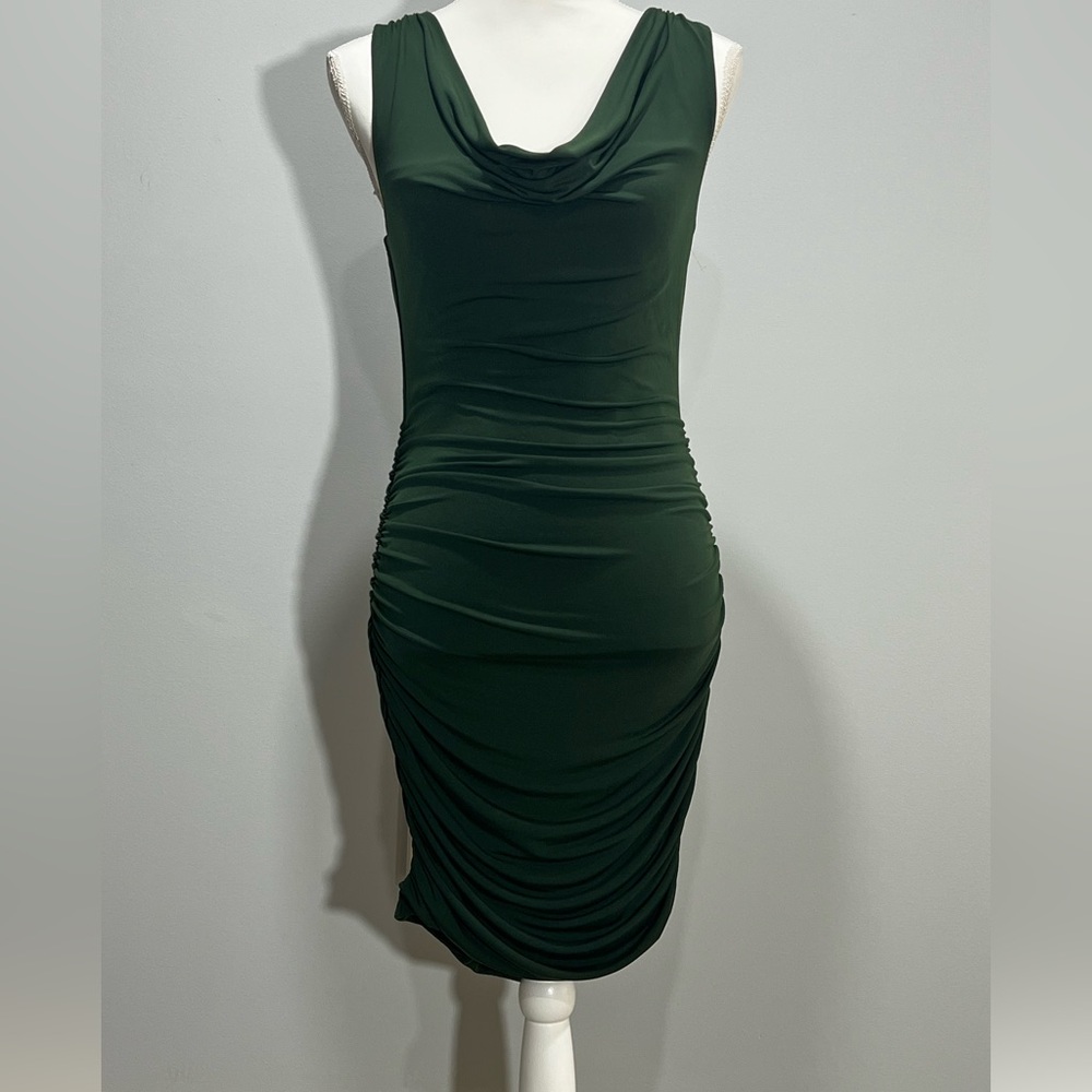 Express Dark Green Ruched Midi Dress